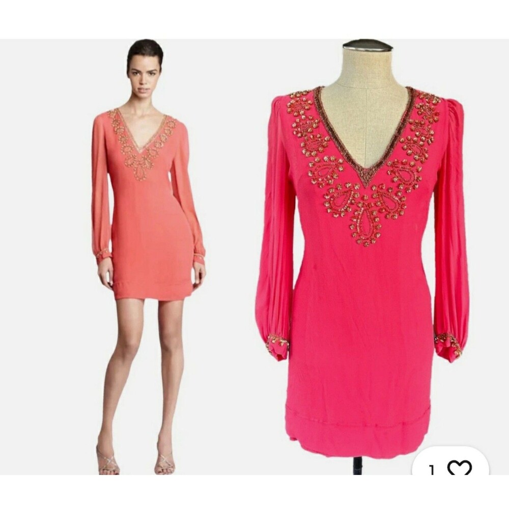 French Connection Bex Beads dress V-neckline w metallic sequin & bead embroidery